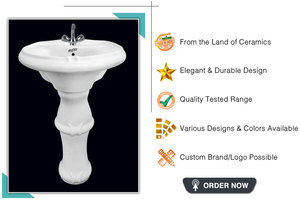 Pedestal de lavabo de mano de cerámica de forma ovalada más vendido de la India para instalación de baño y hotel - Product Image 3