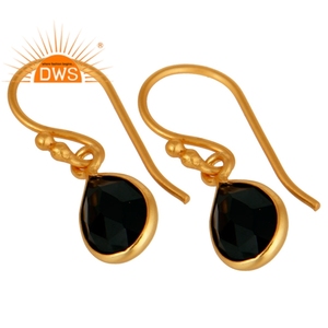 <b>Black</b> Onyx Gemstone <b>Earring</b> Designer <b>Gold</b> Plated 925 Silver Hook <b>Earring</b> Jewelry Supplier Vintage Collection - Product Image 2