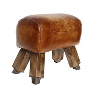 Banc de musculation vintage en cuir |   Pouf rustique à pieds en bois |   Sièges d'appoint de style loft du milieu du siècle pour hôtel, appartement, chambre à coucher