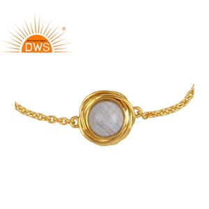 Chaîne en argent 925 plaqué or, offre spéciale, bijoux en dentelle, pierres précieuses Agate, bleu, naturel, vente en gros - Product Image 1