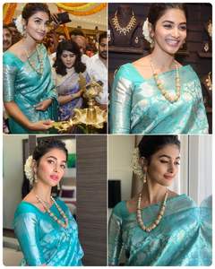 Sari bleu ciel nuageux avec pallu riche et travail jacquard sur le sari avec blouse en tissu de soie de litchi doux pour femmes par Royal Export - Product Image 3