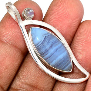 Agate bleue naturelle marquise pendentif en pierre précieuse 925 argent Sterling ODM bijoux fins faits à la main OEM vente en gros bijoux en pierre de naissance - Product Image 1