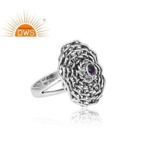 Pierre précieuse d'améthyste naturelle, anneau tissé, argent Sterling 925, vente en gros de bijoux - Product Image 3