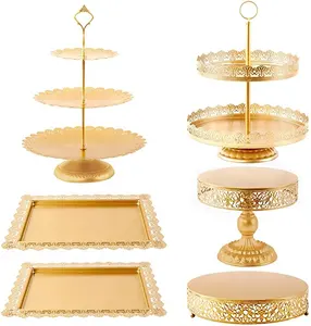 Goud Taart Staat Voetstuk Display Tafel Tiered Cupcake Houder Snoep Fruit Dessertbord Versieren Voor Bruiloft Verjaardag