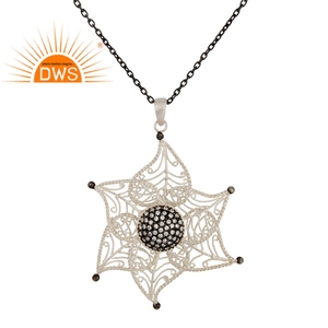 Pendentifs épais en Zircon blanc, lot de 3 pièces, collier avec filigrane de fleurs, en argent Sterling 925, vente en gros - Product Image 1