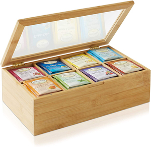 Bamboo Tea Bag Organizer Box Storage Tea Box With 8 Grids Coffee Box