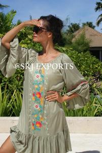 High-End Fashion Boho Hippie Floral Beach Dress Modern Design Bottom and Sleeves With Bohemian Frill Summer Plus Size Tunic - Product Image 2