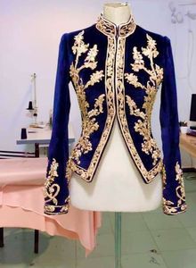DABKA-Chaqueta de terciopelo azul con elegante bordado, chaqueta de terciopelo con cuentas de cristal y piedra de vidrio para trabajar en el vestido, 2022 - Product Image 2