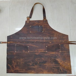 High Quality Brown <b>Leather</b> Kitchen Pull-Up Bib Eco-Friendly Adjustable Sleeveless <b>Apron</b> - Product Image 2