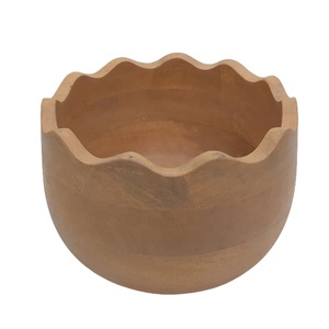 Cuenco redondo de madera con Mango de Serveware, tazón de ensalada de estilo moderno, color azul Meena Natural, hecho a mano - Product Image 3
