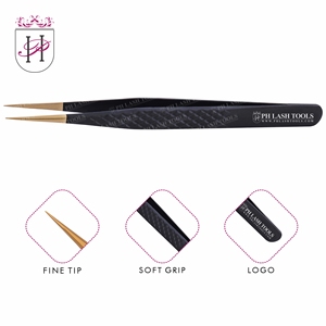 Pinzas de diseño de corte de diamante de punta recta de pestañas negras con etiqueta privada de Punta dorada, pinzas de volumen y aislamiento Etiqueta Privada - Product Image 2