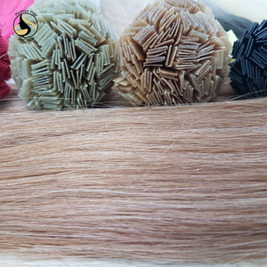 Venta al por mayor paquete brasileño de punta de queratina amarilla extensiones de cabello humano de visón materias primas hilo tejido de cutícula recta - Product Image 6