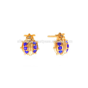14K solide or jaune Unique Bug bleu saphir boucles d'oreilles bijoux fins Jaipur minimaliste or bijoux fournisseur - Product Image 4