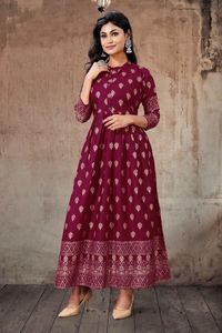 Kurti Anarkali ชุดสูท,ชุดสูทสำหรับสตรีดีไซน์ยาวผ้าเรยอนพิมพ์ลายฟอยล์พร้อมใช้งานชุดสูท Anarkali/ชุดเดรส Anarkali/ทำงานด้วยมือ Anarkal By Royel Export - Product Image 4