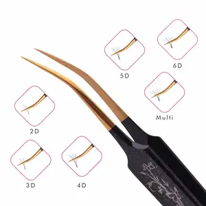Stz — pincettes pour Extension de cils, pinces à épiler, entièrement imprimées, noires, avec pointe en or, étiquette privée, professionnelles - Product Image 1