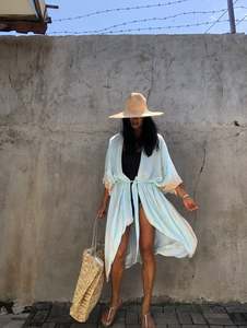 Kimono teint à la main veste vacances Boho coupe ample veste plage couvrir été Kimono Design décontracté femmes Kimono Cardigan en vrac - Product Image 4