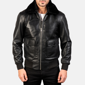 Airin G-1-Chaqueta Bomber de cuero negro - Product Image 4