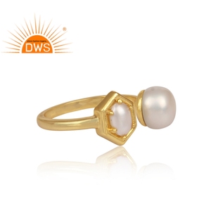 Anillo abierto de Plata de Ley 925 con dos dedos, anillo abierto hecho a mano con perlas blancas naturales y gemas - Product Image 3