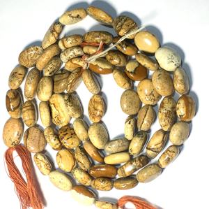 Cuentas de piedras preciosas sueltas de jaspe con imagen pulida de calidad natural, forma ovalada Lisa para fabricación de joyas para collares/pulseras - Product Image 1