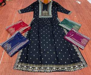 Designer Green Color Rayon Foil Print with Embroidery <b>Mirror</b> Work Nayra Cut Kurti Wholesale Price Full Stitched - Product Image 2