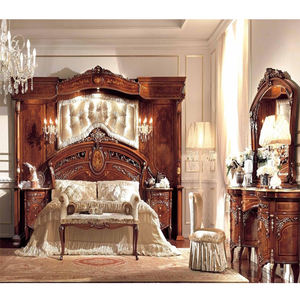 Ensemble de meubles de chambre à coucher en bois de teck naturel sculpté à la main Ensemble de meubles de chambre à coucher en bois de teck moderne - Product Image 1