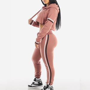 เป็นมิตรกับสิ่งแวดล้อม Crop Hoodies สำหรับผู้หญิงที่มีแผงทำงาน Contrast สีฤดูหนาว Hoodies - Product Image 2