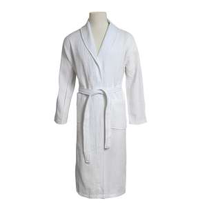 Custom Logo White Cotton <b>Waffle</b> <b>Bathrobe</b> with Woven Techniques Made in Turkey for Home & Hotel Use Fabric for Bathroom - Product Image 1