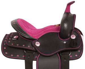 Premium Y&Z Horse Western Synthetic Black & Pink Corner with Pad Classic Design Durable <b>Saddle</b> 14"-18" - Product Image 3