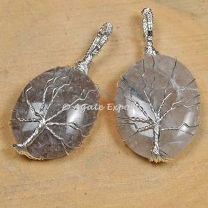 Meilleur vendeur forme ovale en argent Sterling fil enroulé pendentif plaqué or rhodium pierre précieuse agate opale cadeau fait main - Product Image 6