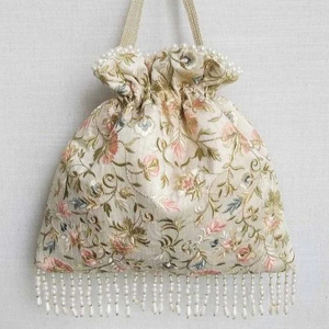 BEAUTIFUL POTLI-BAG WITH STYLISH THREAD RESHAM HAND--EMBROIDERY--ON--BAGS FOR PARTY & <b>WEDDING</b> @ 2021 - Product Image 1