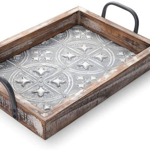 Plateau en métal galvanisé, plateau en bois - Product Image 1