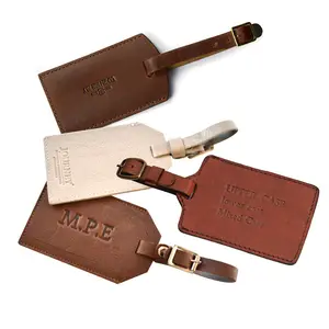 Étiquettes de bagages en faux cuir gaufré, 20 pièces, logo personnalisé blanc