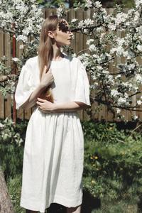 High-quality Formal A-Line Midi <b>Dress</b> Solid <b>White</b> Color O-neck Half Sleeve Knee Length Breathable Summer Women Linen <b>Dress</b> - Product Image 3