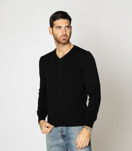 Mode italienne pour hommes 100% tricot en cachemire tricoté à la main pull à col en V avec manches longues régulières noir hiver collection ODM - Product Image 2