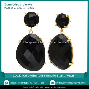 การออกแบบที่เรียบง่ายน้ำหนักเบา925เงินสเตอร์ลิงธรรมชาติสีดำนิลหินคู่การตั้งค่ากรงเล็บห้อยเครื่องประดับที่ดี - Product Image 2