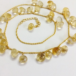 Sterling <b>Silver</b> <b>925</b> Gold Plated Trendy Fashionable Citrine Gemstones 45 Cms. Link Chain Adjustable Unique <b>Necklace</b> - Product Image 4