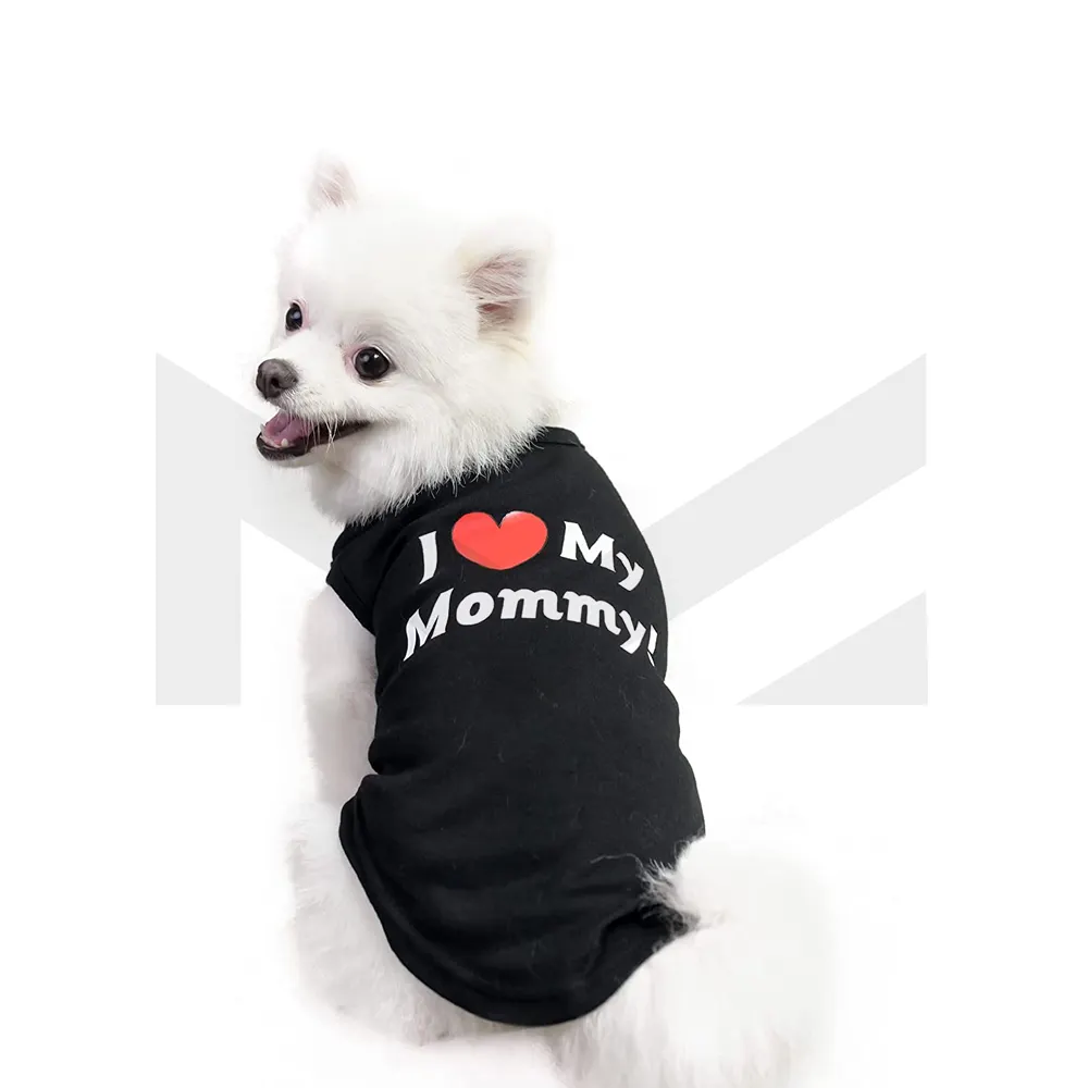 犬のTシャツ服コットンシャツ柔らかく通気性のある犬のシャツアパレルフィットプリントI Love My Mommy Black