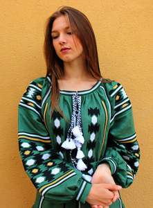 มาใหม่ยูเครนชุดแฟชั่นดีไซเนอร์ชุดยาวสีชมพูฐานเย็บปักถักร้อยผ้าฝ้ายยูเครนเย็บปักถักร้อยเป็นความสะดวกสบายในการสวมใส่ - Product Image 5