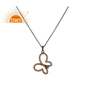 Collier pendentif papillon en argent sterling plaqué rhodium avec pierre précieuse naturelle Spessartite, bijoux de fiançailles pour femmes - Product Image 1