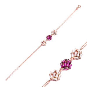 Triple Circle With Ruby and Black Zircon <b>Baguette</b> Stone <b>Bracelet</b> 925 Silver <b>Bracelet</b> Wholesale Handcrafted Jewelry - Product Image 1