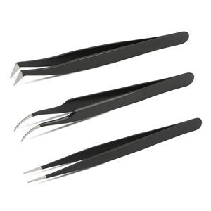 Juego de Pinzas para Extensión de Pestañas, Recubiertas de Papel Negro, Acero Inoxidable, Kit de Pinzas para Manicura y Pestañas para Uso en Casa y Salón - Product Image 1