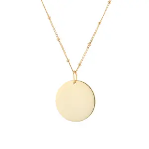 925 Silver Sterling Charms Gold Plated Jewelry Plain Circle Disc Pendant Necklace custom engrave pendant women jewelry