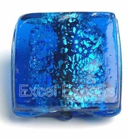 Perles carrées en verre extra larges de 20 mm et 25 mm, couleur aqua, avec feuille d'argent et feuille de cristal, trou de 2-3 mm, pour la fabrication de bijoux