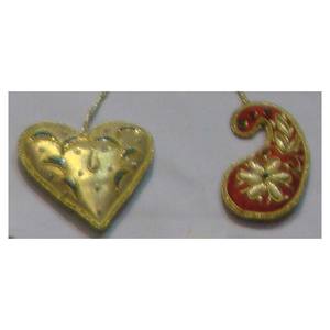 Gold Color Cotton Fabric Christmas Hanging Heart Shape Ornament - Product Image 1