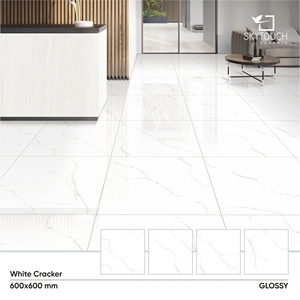 Fabricant indien Qualité supérieure Finition brillante Prix d'usine Sortie 600x600 Carrelage de sol en porcelaine poli et marbre blanc - Product Image 2