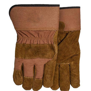 Guantes de Palma de cuero dividido de vaca con puño de goma en la espalda de tela de algodón y medio forro Protección de manos antiimpacto - Product Image 1