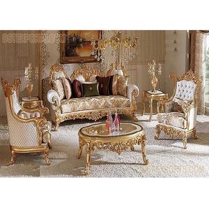 Conjunto de sofás Rococo de estilo francés para sala de estar, conjunto de sofás tallados de estilo barroco clásico para sala de estar - Product Image 1