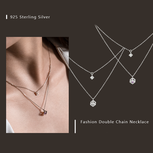 Collier en argent Sterling 925 pour femmes, modèle géométrique, Zircon, bijoux superposés - Product Image 4