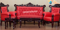 Sofá Chaise Longue de Madera Tallada Estilo Victoriano Barroco Francés para Dormitorio, Mueble Antiguo para Sala de Estar