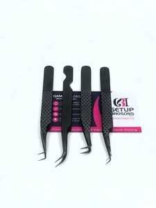 Pinzas profesionales para extensión de pestañas de acero inoxidable con el mejor diseño, diferentes estilos, instrumentos de belleza con agarre de diamante de Plasma negro - Product Image 2